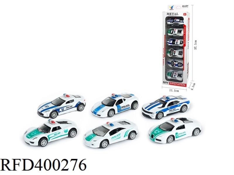 6 TYPES OF ALLOY IMITATION POLICE CARS 1:50 (PACK OF 6)
