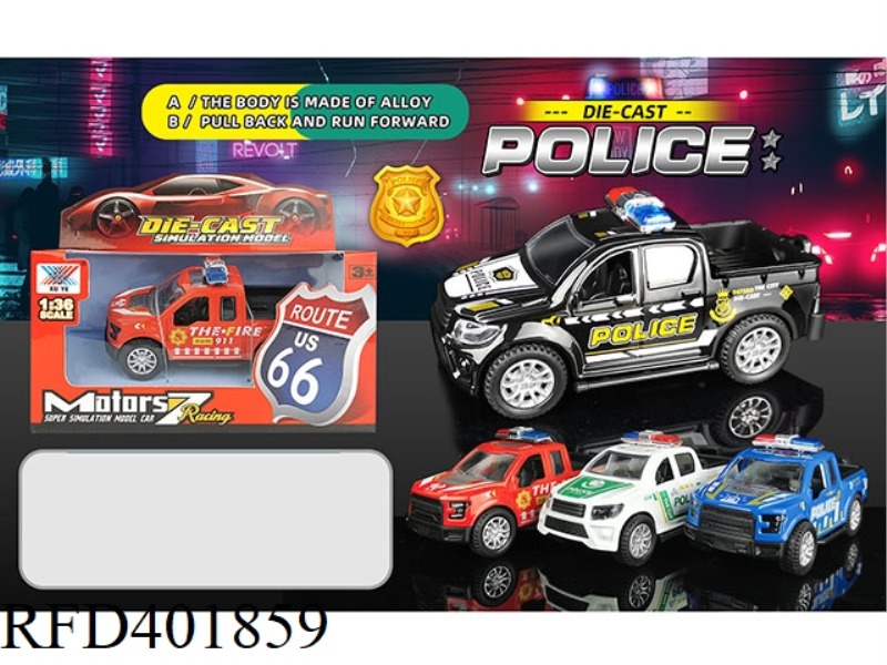 1:36 ALLOY PULL BACK POLICE CAR (1 PACK)
