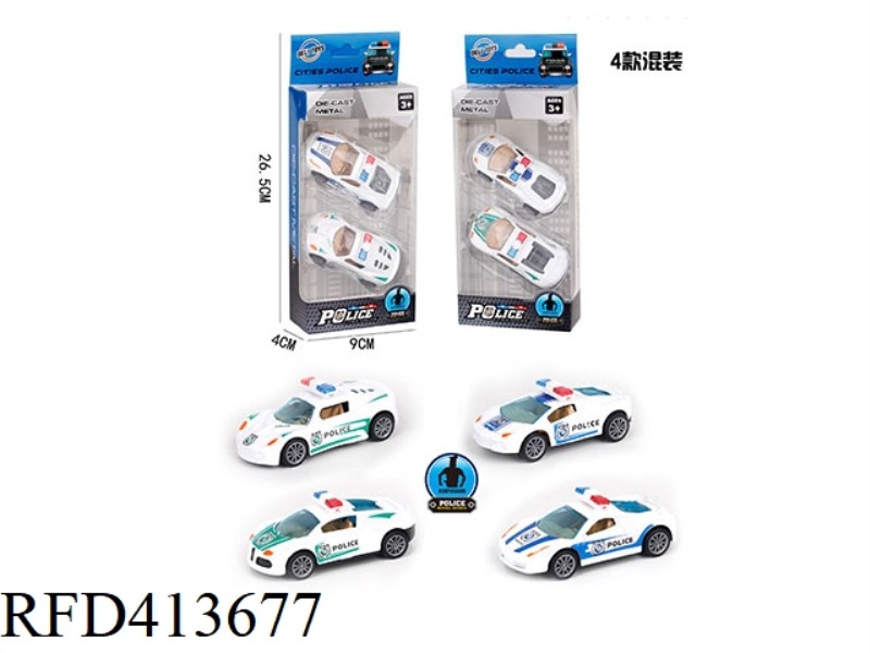 PULL BACK ALLOY POLICE CAR FOUR ASSORTED