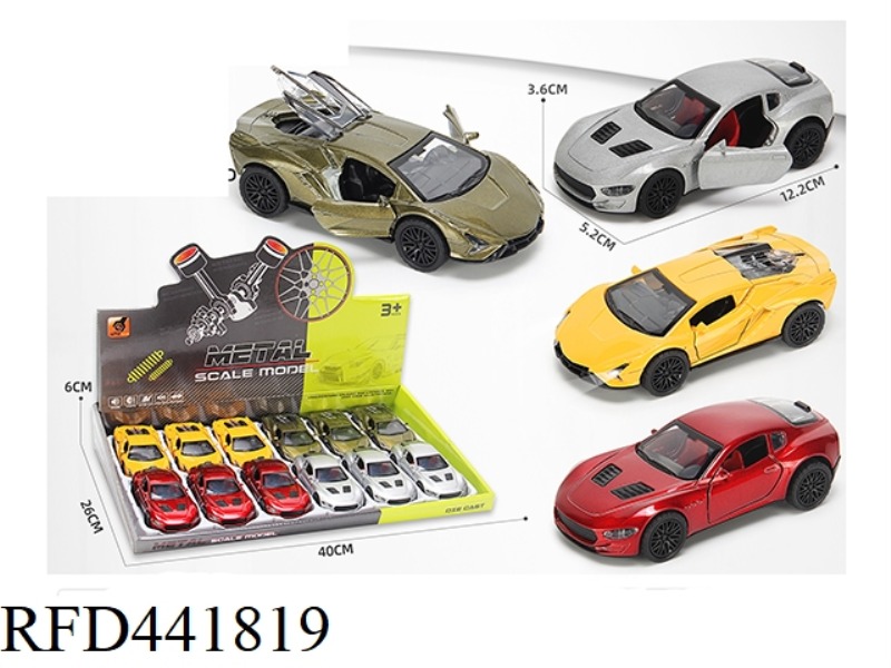 ALLOY CAR MODEL WITH SOUND AND LIGHT THREE-DOOR SPORTS CAR (1:36) 12PCS