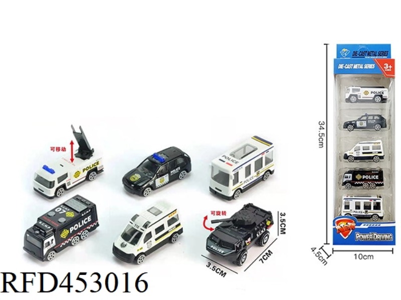 5 STRIPS OF 1:64 ALLOY SLIDING POLICE SERIES (6 MIXED)