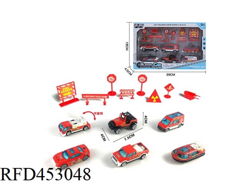 6 SETS OF 1:64 ALLOY FIRE SLIDING + ROAD SIGNS (6 MIXED)