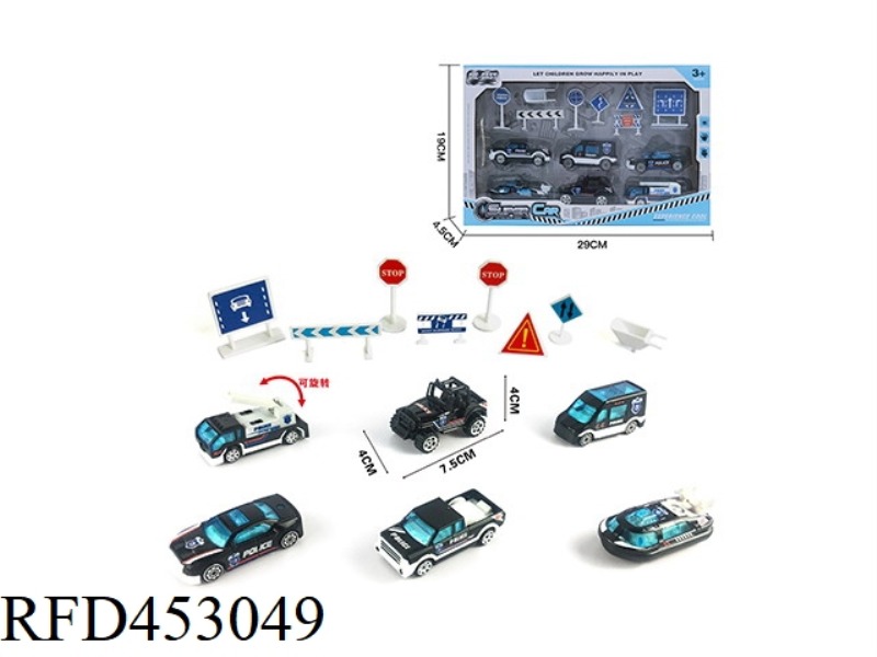 6 SETS OF 1:64 ALLOY SPECIAL POLICE TAXI + ROAD SIGNS (6 MIXED)