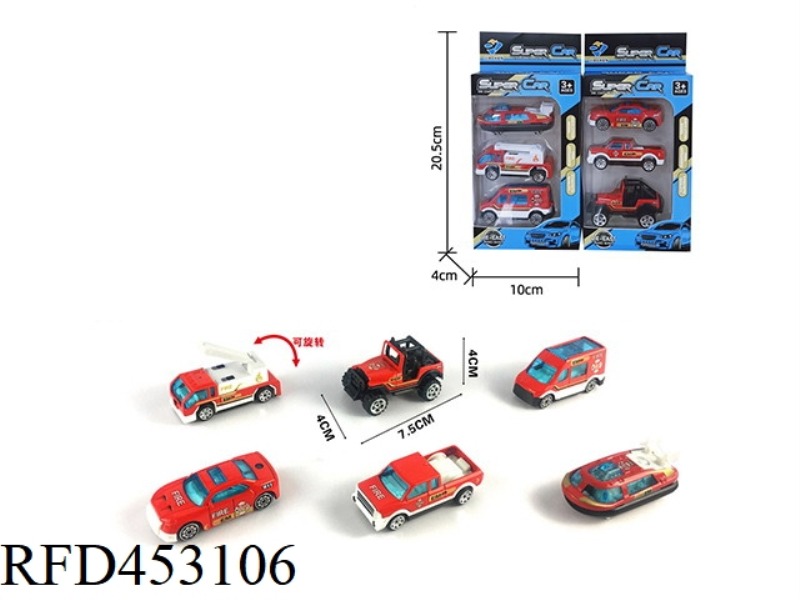 3 STRIPS OF 1:64 ALLOY FIRE TRUCK SLIDING (6 MIXED)