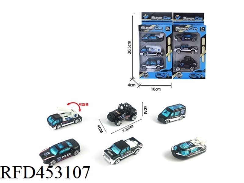 3 STRIPS OF 1:64 ALLOY POLICE CAR SLIDING (6 MIXED)