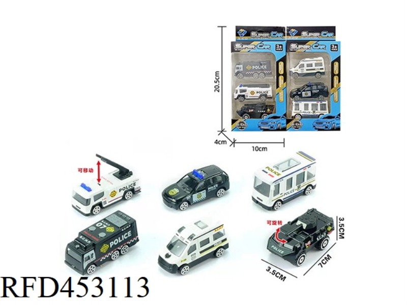 3 STRIPS OF 1:64 ALLOY SLIDING POLICE SERIES (6 MIXED)