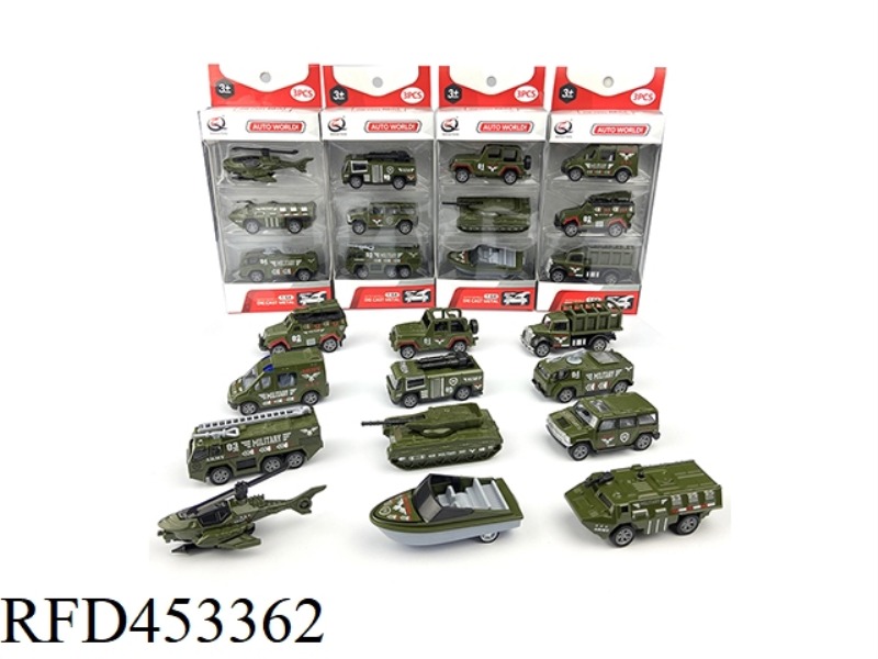1:64 PULL BACK ALLOY CAR (3 PACK) MILITARY SERIES 12 MIXED PACKS