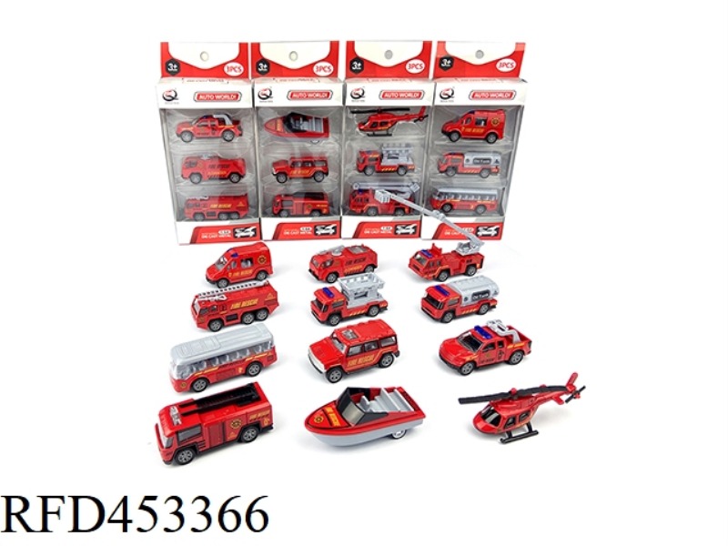 1:64 PULL BACK ALLOY CAR (3 PIECES) FIRE SERIES 12 MIXED