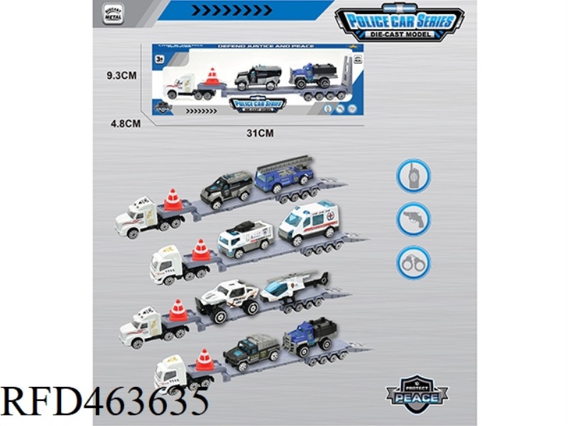 1:64 ALLOY POLICE CAR LARGE TRAILER 4 MIXED PACKS