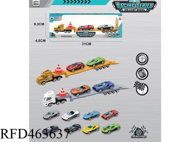 1:64 ALLOY SPORTS CAR LARGE TRAILER 4 MIXED PACKS