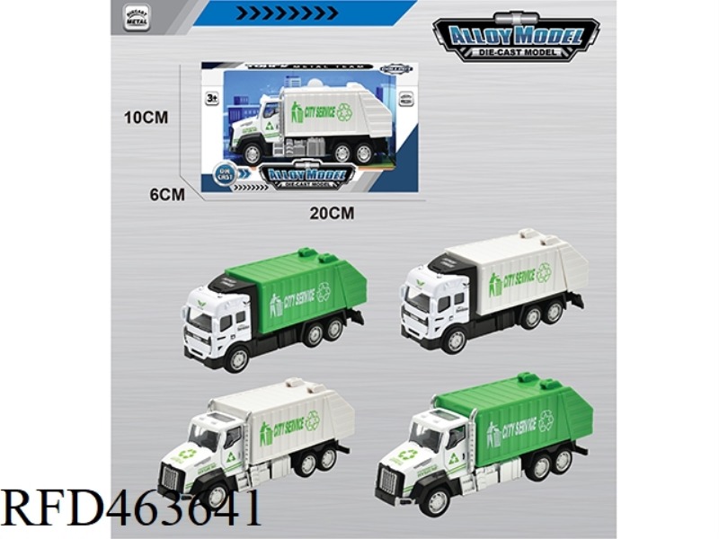 1:48 ALLOY PULL BACK GARBAGE RECYCLING TRUCK 4 MIXED PACKS WITH LIGHT AND MUSIC