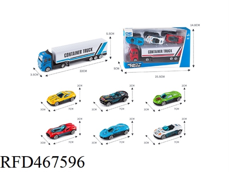 ALLOY TRACTOR CONTAINER CAR +3 ALLOY CARS