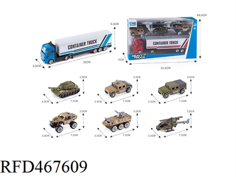 ALLOY TRACTOR CONTAINER TRUCK +3 ALLOY MILITARY VEHICLES