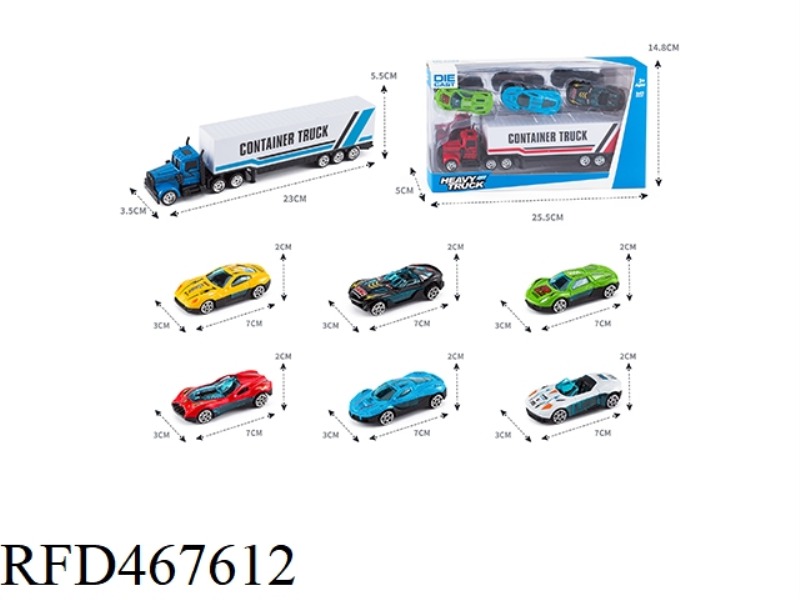 ALLOY TRACTOR CONTAINER CAR +3 ALLOY CARS