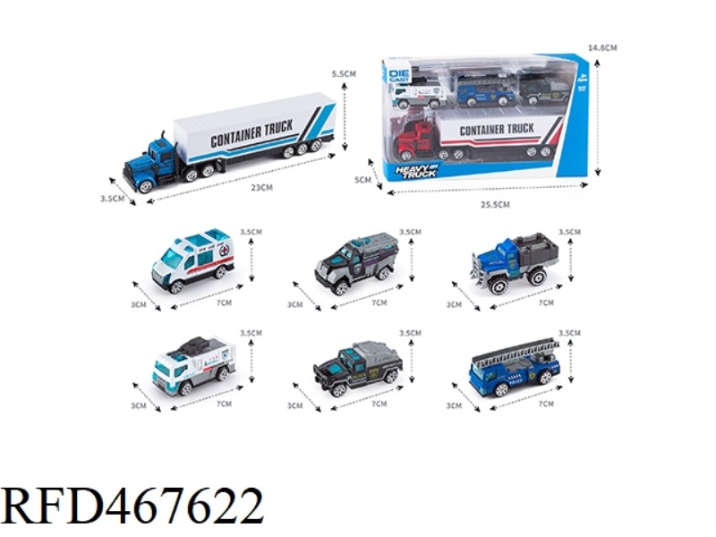 ALLOY TRACTOR CONTAINER CAR +3 ALLOY POLICE CARS