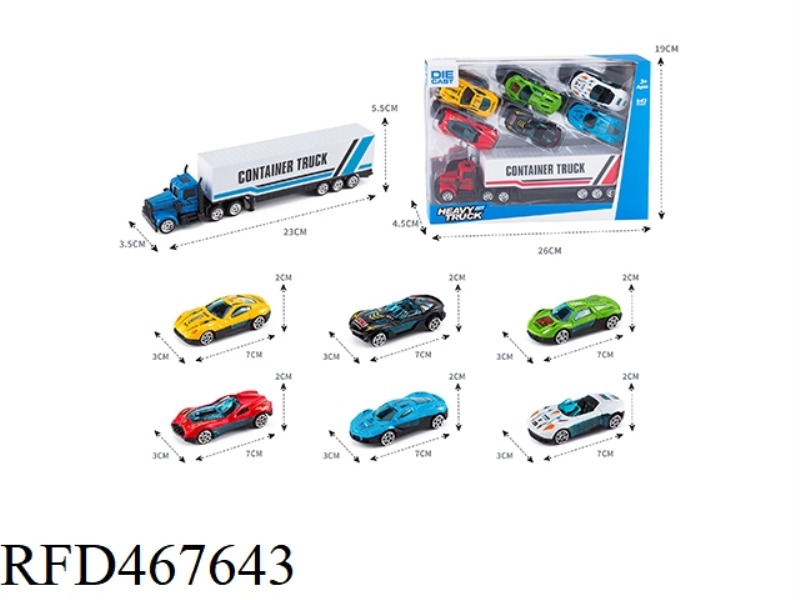 ALLOY TRACTOR CONTAINER CAR +6 ALLOY CARS