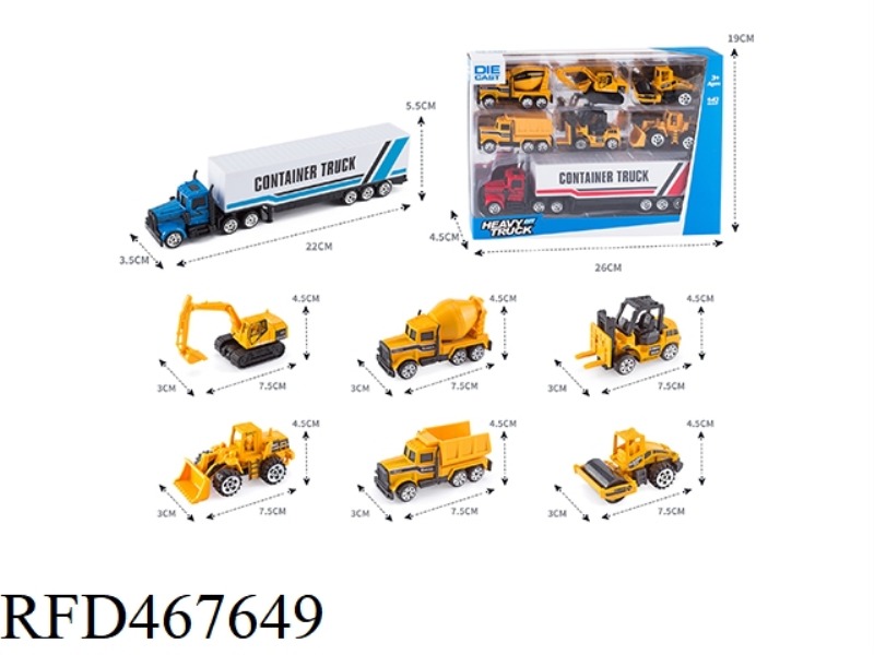 ALLOY TRACTOR CONTAINER TRUCK +6 ALLOY ENGINEERING VEHICLES