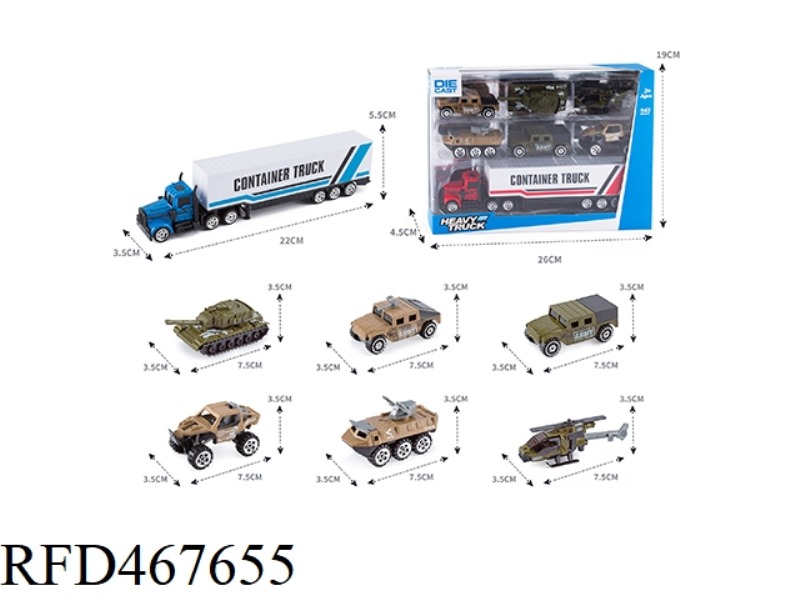ALLOY TRACTOR CONTAINER TRUCK +6 ALLOY MILITARY VEHICLES