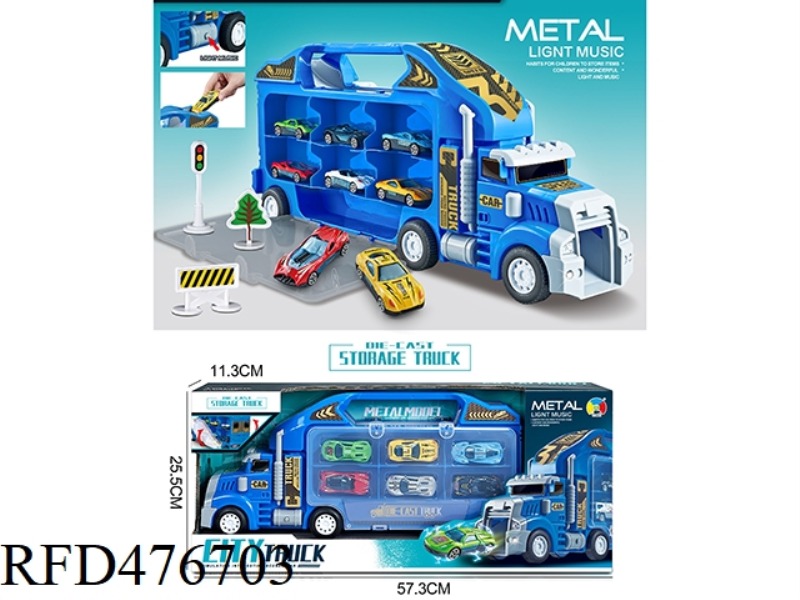 <SIMULATION CITY> ALLOY PORTABLE CONTAINER TRUCK WITH 6 ALLOY TROLLEYS (SLIDING)