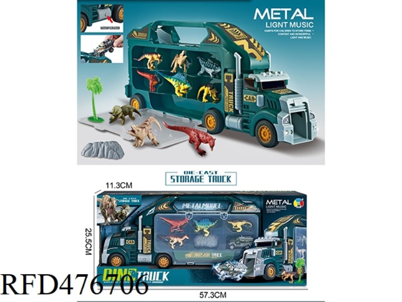 <DINOSAURS>ALLOY PORTABLE CONTAINER TRUCK WITH 4 DINOSAURS (SLIDING)