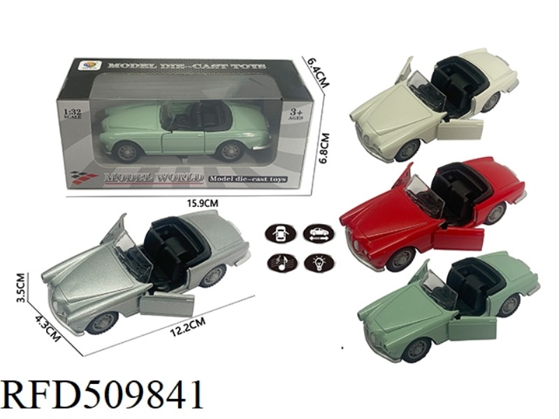 1:32 SIMULATION OF CLASSIC BMW CONVERTIBLE CLASSIC CAR WITH TWO DOOR BOILERBACK ALLOY CAR WITH LIGHT