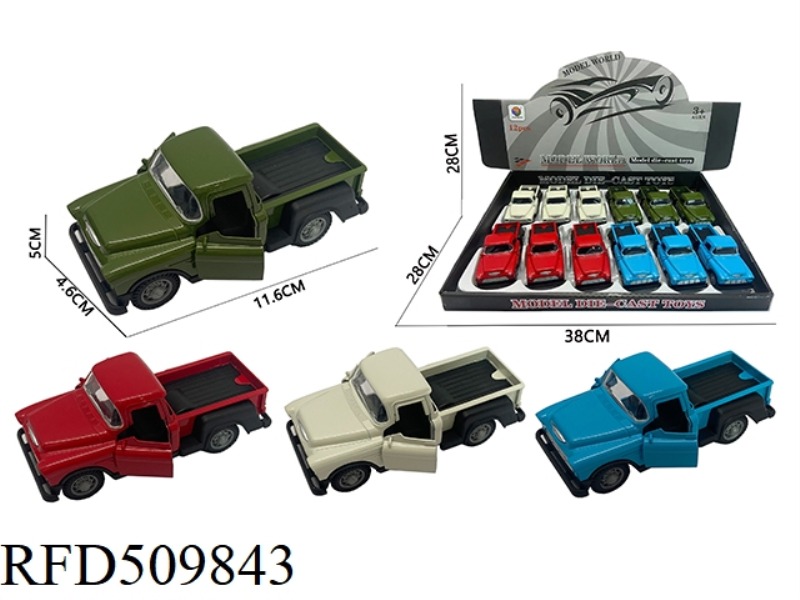 1:32 SIMULATION CLASSIC PICKUP CLASSIC CAR OPEN TWO DOOR BOOMERANG ALLOY CAR WITH LIGHTS AND MUSIC 1