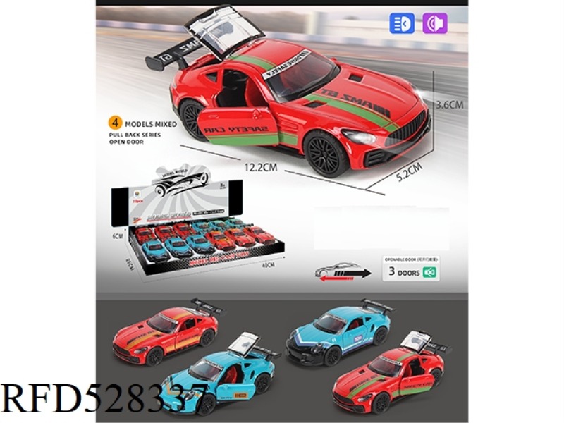 1:32 SIMULATION SPORTS CAR OPEN THREE-DOOR BOOMERANG ALLOY CAR WITH LIGHTS AND MUSIC 12PCS