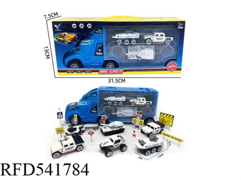 INERTIAL CONTAINER TRACTOR +3 ALLOY SPECIAL POLICE VEHICLES (WITH SIGNPOST)