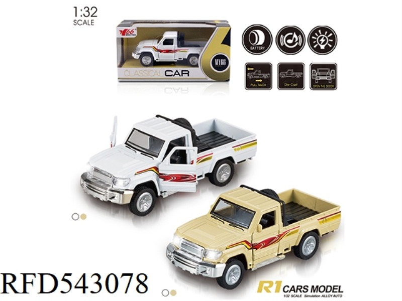 1:32 TOYOTA PICKUP ALLOY PULL-BACK DOOR CAR WITH LIGHTS AND MUSIC 1 2-COLOR MIX