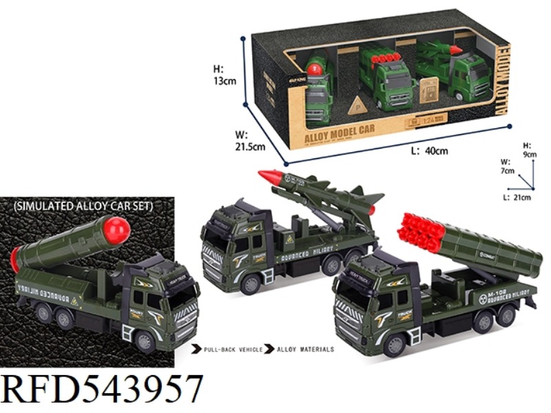 HIGH SIMULATION ALLOY PULL-BACK MILITARY VEHICLE THREE PACKS