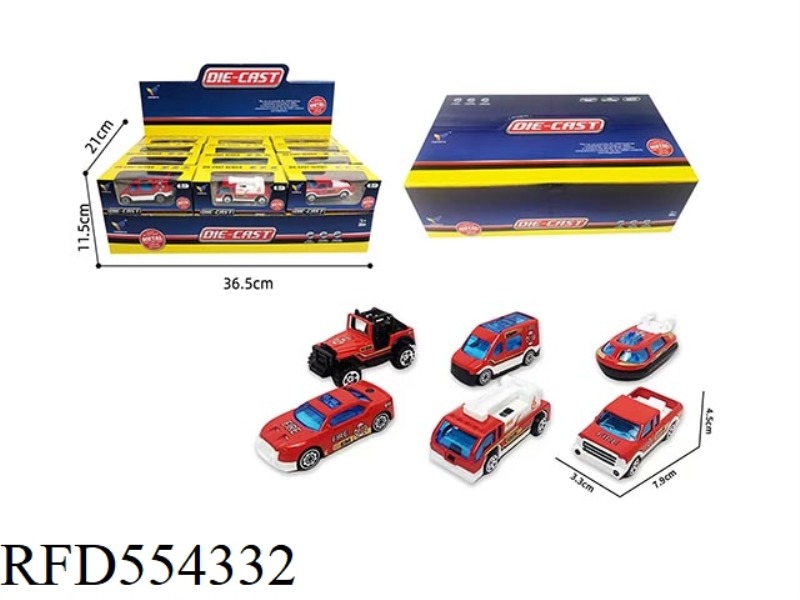6 TYPES OF SLIDING ALLOY FIRE TRUCK 1:64 (24 PIECES)