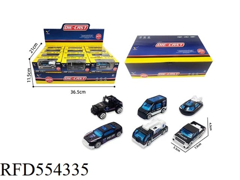 6 TYPES OF SLIDING ALLOY SPECIAL POLICE CAR 1:64 (24 PIECES)