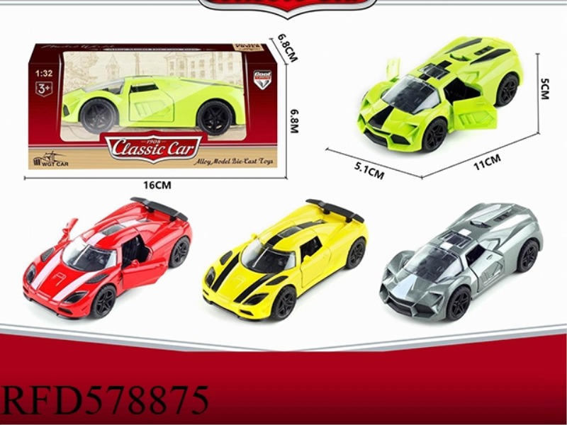 1:36 ALLOY PULL BACK KOENIGSEGG (GREEN/SILVER GRAY) LAMBORGHINI (RED/YELLOW) EACH 2-COLOR MIXED TO P