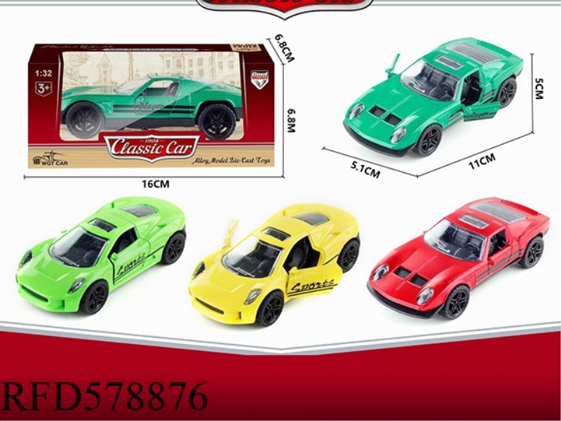 1:36 ALLOY PULL BACK OLD LAMBORGHINI (RED/GREEN) OLD JAGUAR (YELLOW/GREEN) EACH 2-COLOR MIXED TO PAC