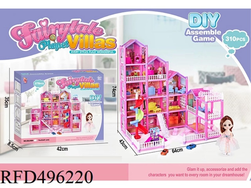 DIY VILLA PARK 16 ROOMS WITH SLIDES AND STAIRS WITH 6 INCH DOLLS