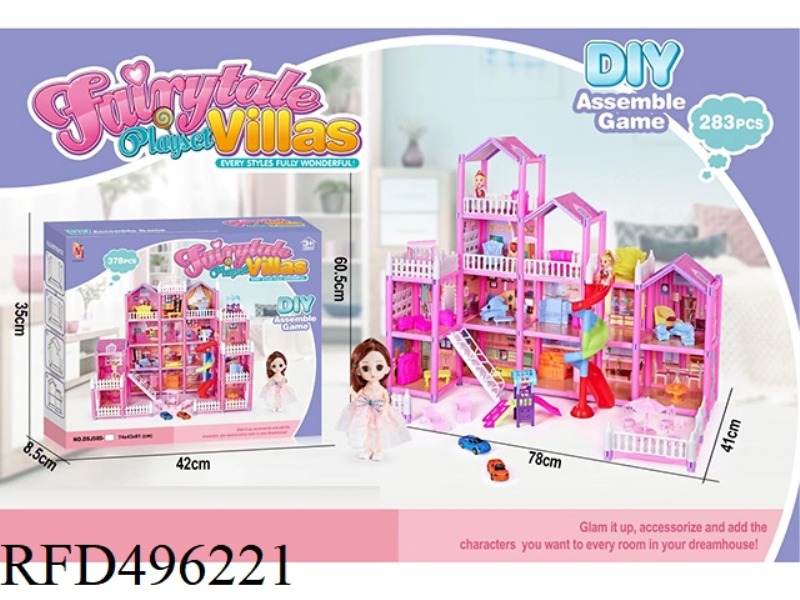 DIY VILLA PARK 13 ROOMS WITH SLIDES AND STAIRS WITH 6 INCH DOLLS