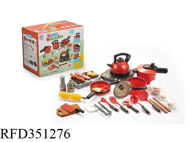 PLAY HOUSE SIMULATION LARGE KITCHEN TOY RED 36PCS