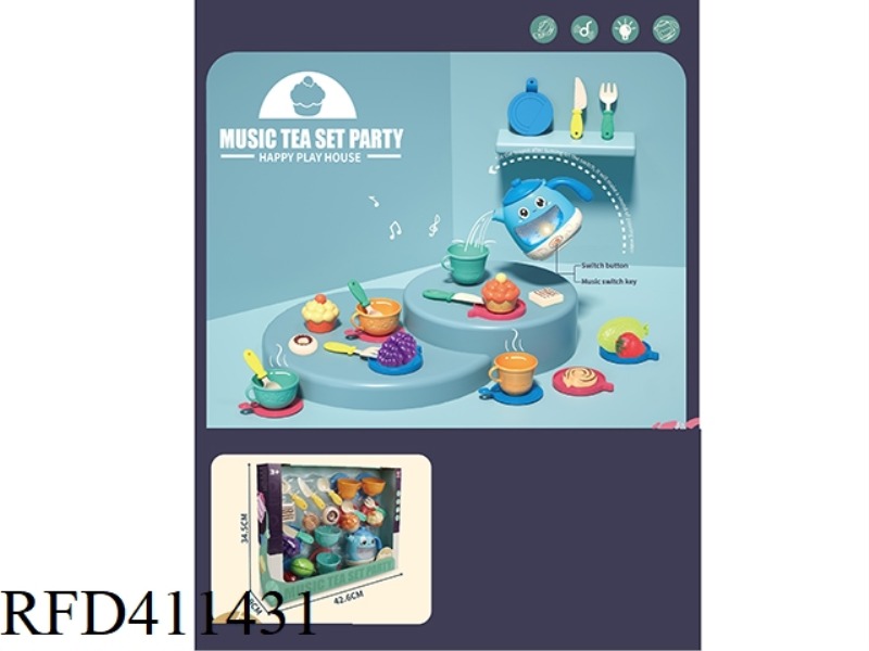 LIGHT AND MUSIC AFTERNOON TEA PARTY 30-PIECE SET (BLUE TEAPOT)