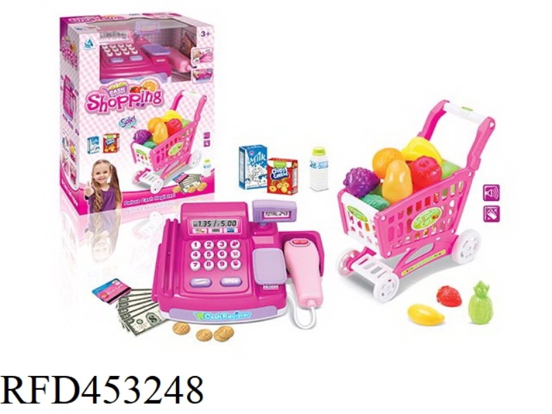 PLAY HOUSE CASH REGISTER AND FRUIT CART