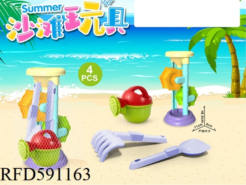 HOURGLASS WITH BEACH TOOLS (4PCS)