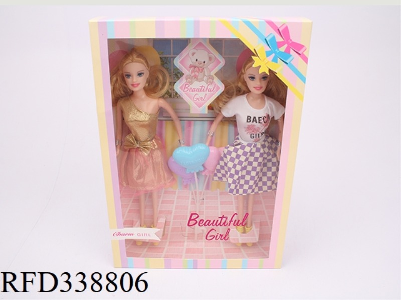 TWO 11.5-INCH SOLID BARBIES WITH BALLOONS