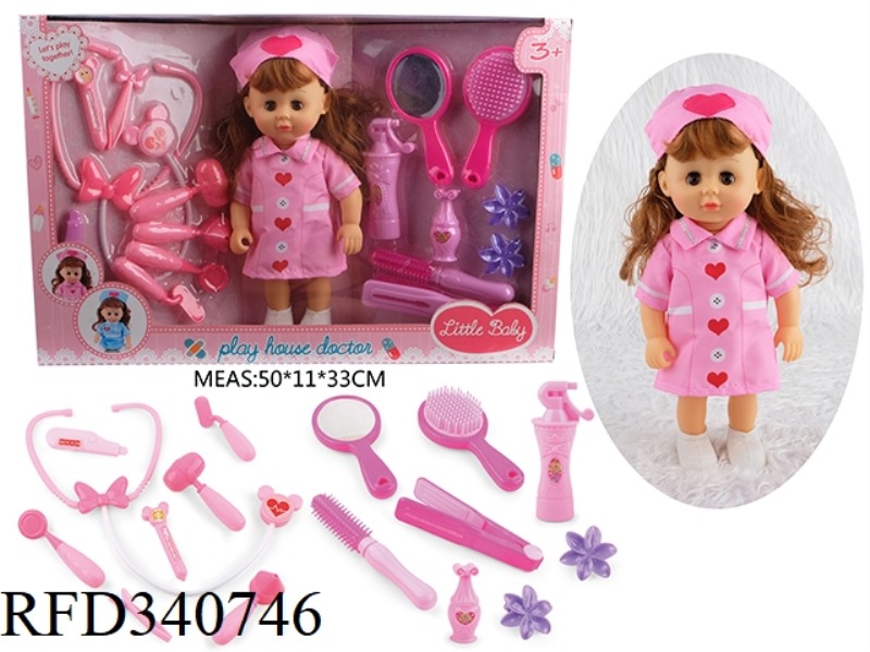 12 INCHES OF BEAUTIFUL GIRL DOLL EVERY FAMILY WITH 8 SETS OF MEDICAL EQUIPMENT, 8 SETS OF DRESSING
