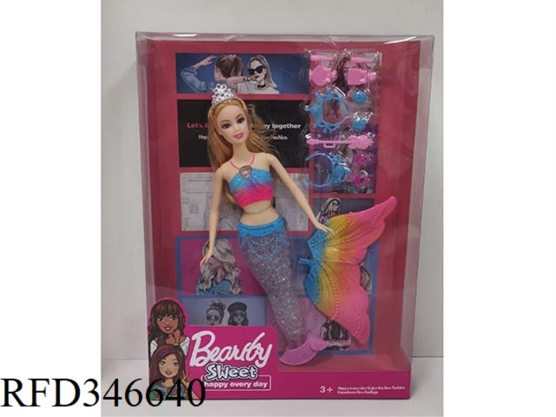 11.5 INCH COLORFUL MERMAID WITH FLASH MUSIC + BLISTER ACCESSORIES