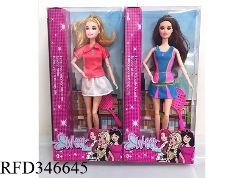 11.5-INCH 11-JOINT FASHION TENNIS GIRL BARBIE DOLL + TENNIS RACKET 2 ASSORTED
