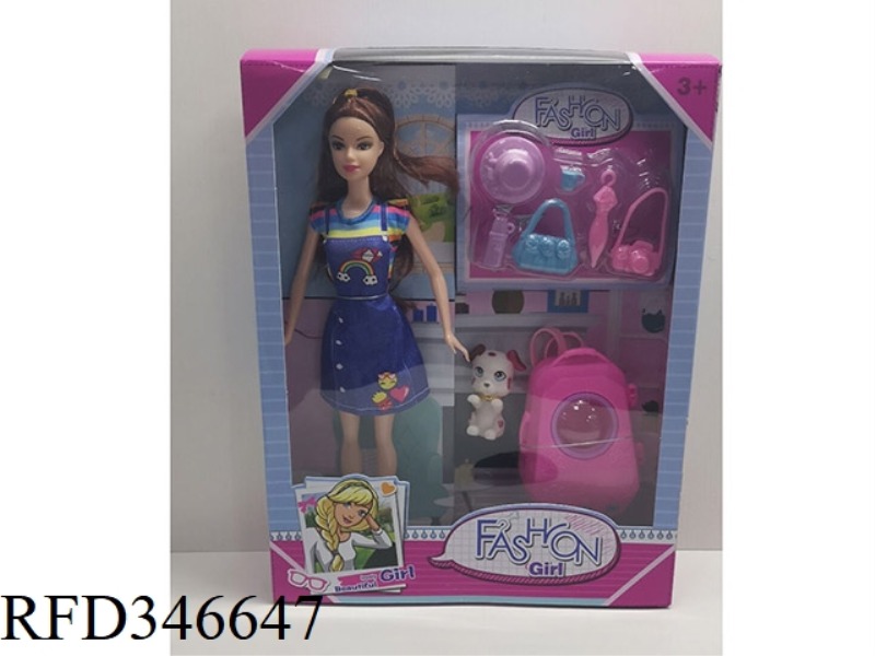 11.5 INCH ARTICULATED FASHION BARBIE DOLL WITH PET DOG + BLISTER ACCESSORIES