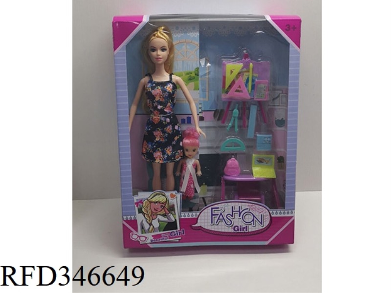 11.5 INCH ARTICULATED FASHION BARBIE DOLL WITH 3 INCH BABY + BLACKBOARD BLISTER ACCESSORIES
