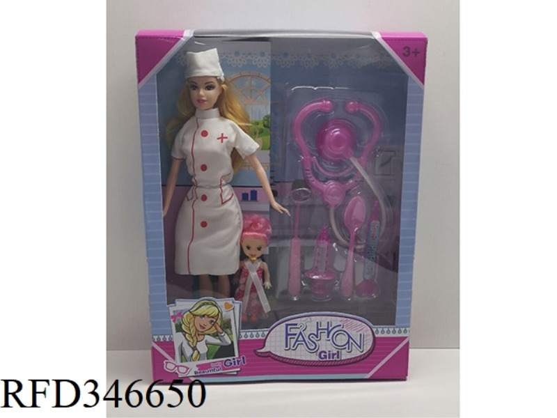 11.5 INCH JOINT NURSE BARBIE DOLL WITH 3 INCH BABY + MEDICAL BLISTER ACCESSORIES