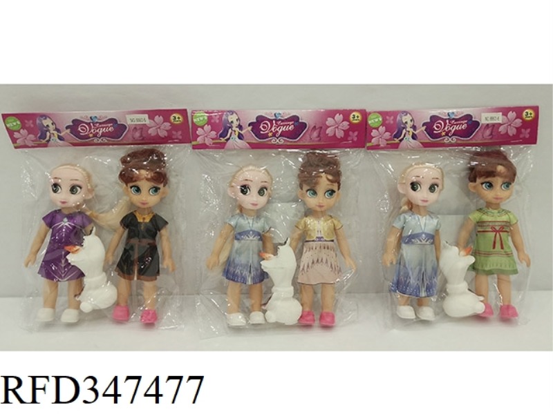 2 6-INCH EMPTY ICE AND SNOW DOLLS WITH SNOW TREASURE