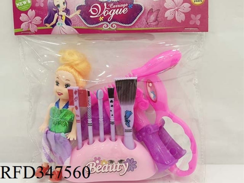 3.5 INCH BARBIE DOLL WITH MIRROR, COMB, LIPSTICK, NAIL POLISH, EYEBROW PENCIL HOLDER