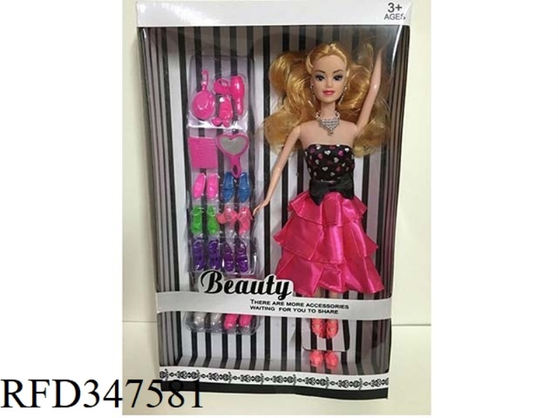 11.5 INCH SOLID BARBIE DOLL (WITH EARRINGS + NECKLACE + BUTTERFLY SHOES + JEWELRY SHOES)
